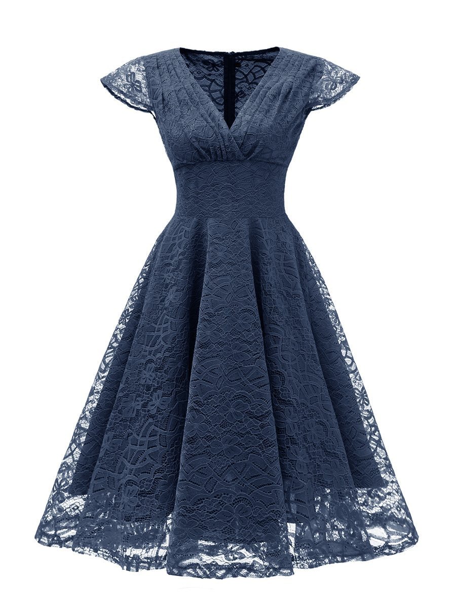 Evening Dress V-neck Lace Knee-Length Dress