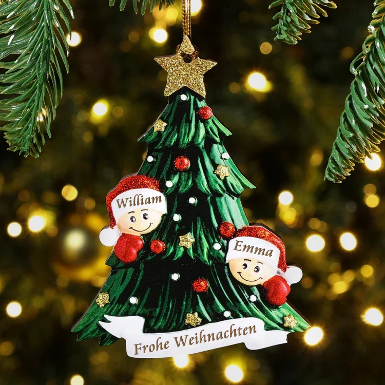 Holz Personalisiertes 2 Namen Text Weihnachtsornament Baum Anhänger mit 2 Familienmitgliedern