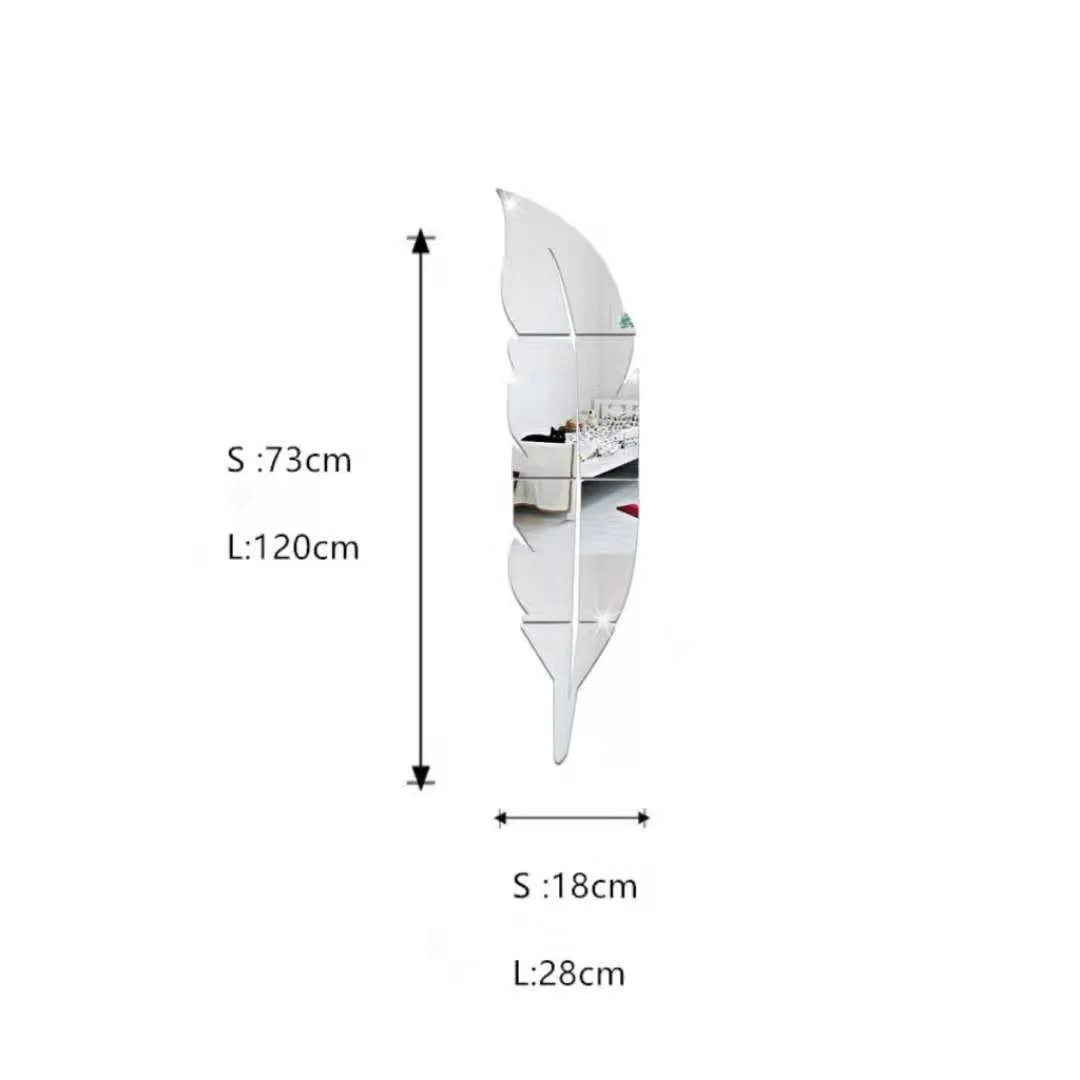 1pcs Feather Reflector Ball Room Bathroom Decor Acrylic Wall Mirror Irregular Mirror Living Room Decoration Mini Sticker Mirror