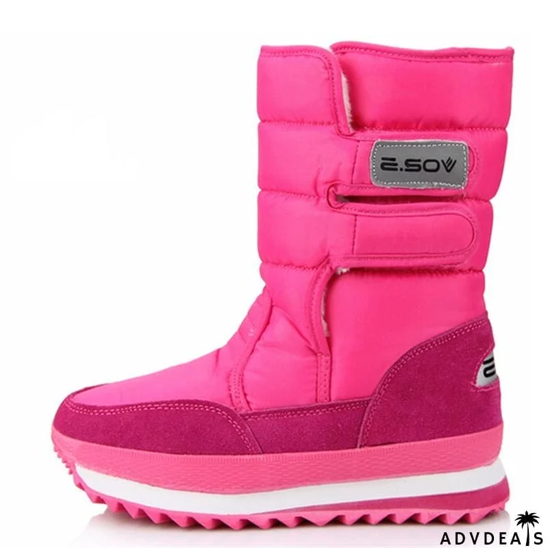 Solid Warm Fur Lined Middle Tube Snow Boots For Women