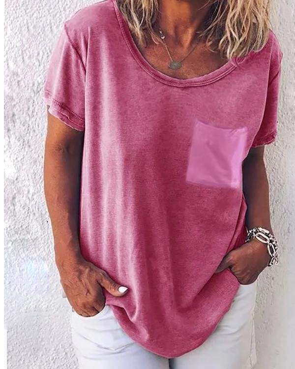 Casual Plus Size Solid Short Sleeve T-Shirts
