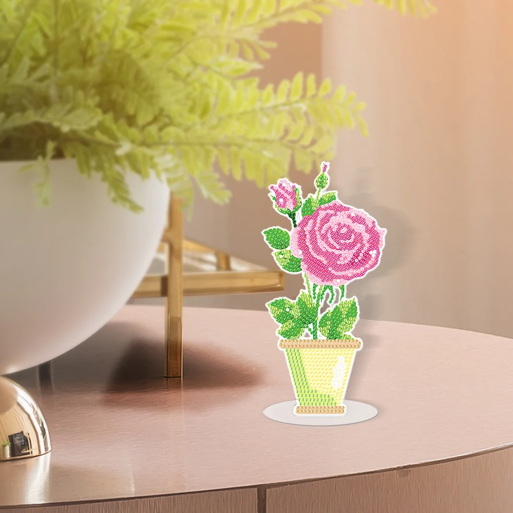 Pink Rose DIY Diamonds Painting Ornaments Handmade Acrylic(Single Side)