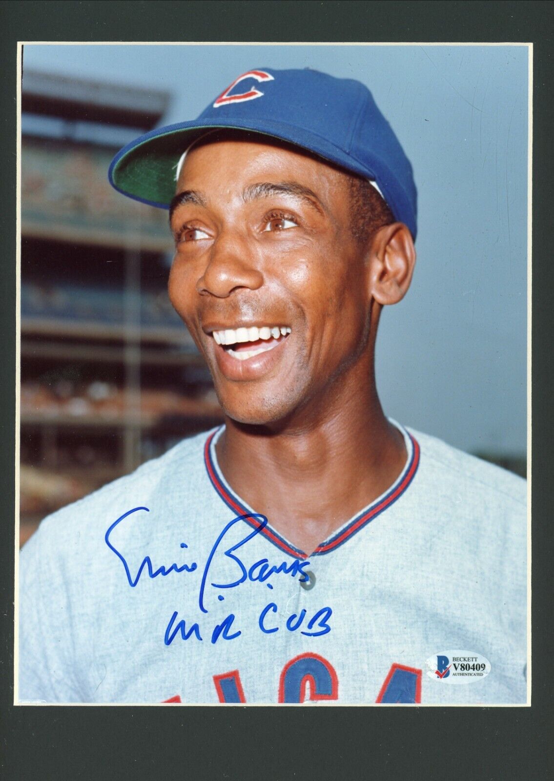 Ernie Banks Mr. Cub HOF Signed Autographed 8x10 Glossy Photo Poster painting Matted Beckett