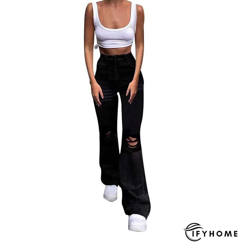 Women's Jeans Straight Flared Ripped Plain Jeans Classic Modern Regular Spring &  Fall Black Dark Blue Light Blue Grey | IFYHOME