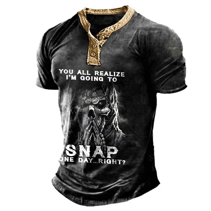 Men's Henley Shirt Tee Vintage Graphic Patterned Letter Street Casual Button-Down Short Sleeves