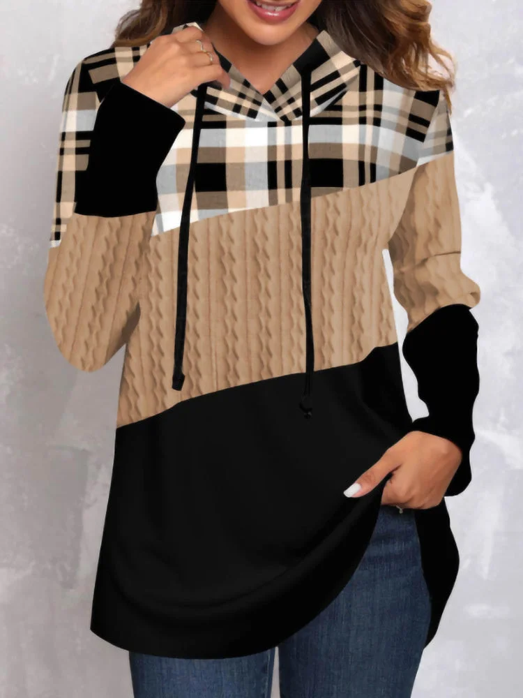 Women plus size clothing Women's Long Sleeve Printed Plaid Sweater-Nordswear