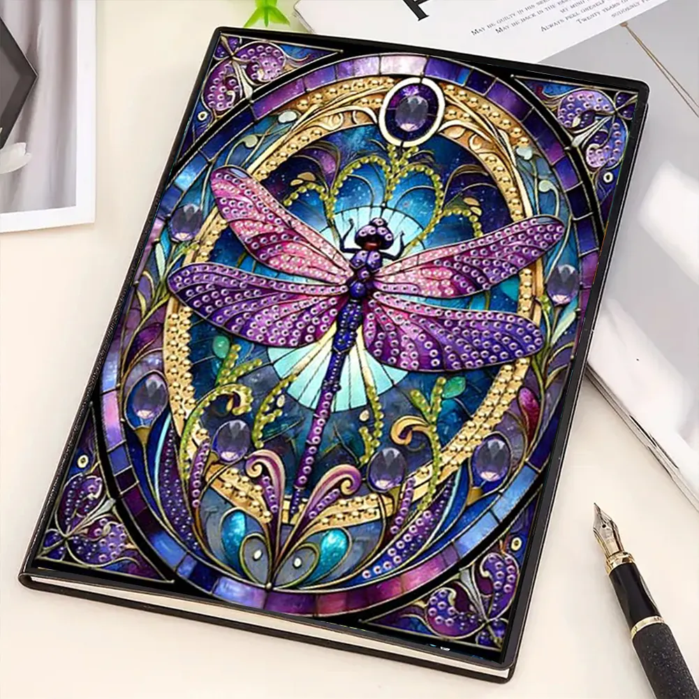 Dragonfly 5D DIY Diamond Art Painting Notebook Kit (50 Pages A5 No Lines) Rhinestone Art Painting Notebook Kit for Adults Beginners Holiday Birthday Gift