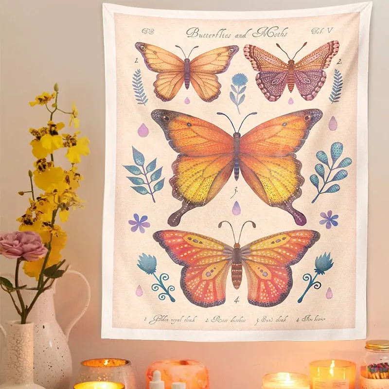 Butterfly Reference Chart Tapestry Wall Hanging Colorful Vintage Butterfly Boho Home Wall Decoration For Bedroom Living Room