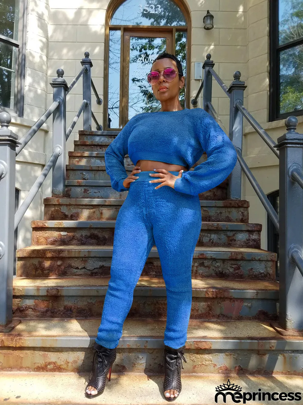 Solid Color Plush Long Sleeve Two Piece Suits