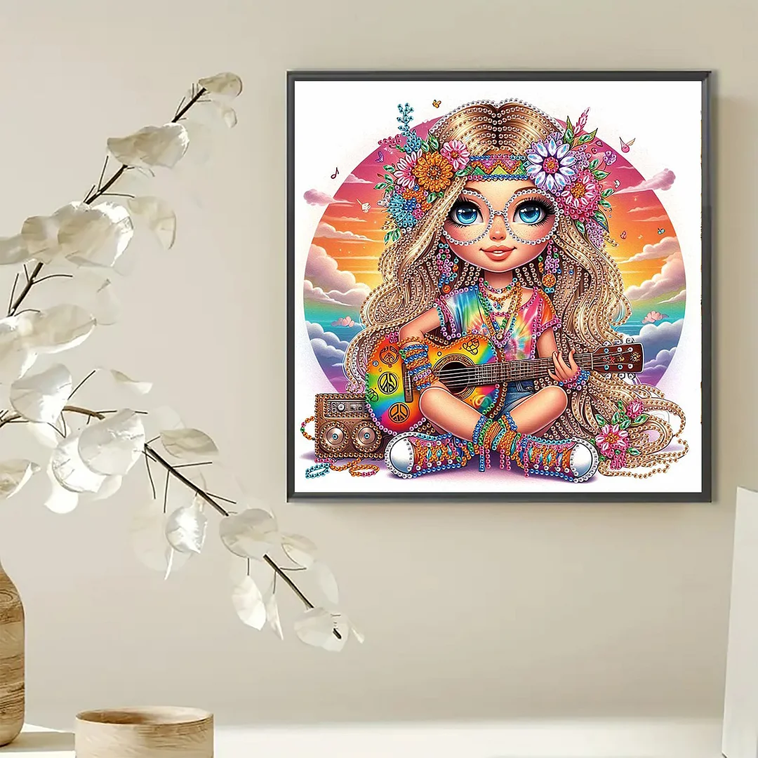 Diamond Painting - Partial Special Shaped Drill - Hippie Girl(Canvas|30x30cm)