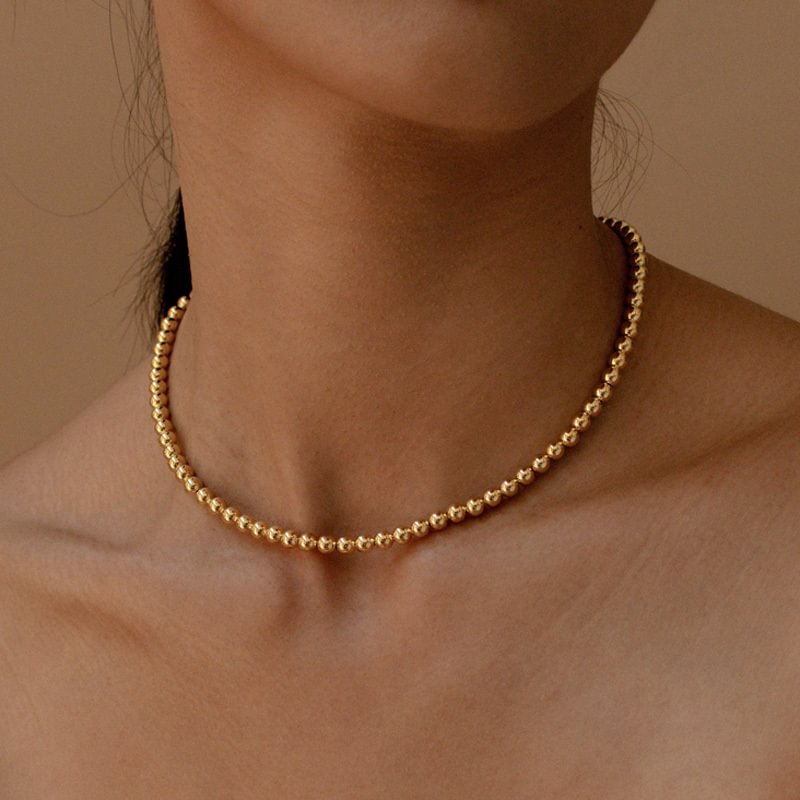 5MM Classic Gold Silver Bead Chain Women Necklace-VESSFUL