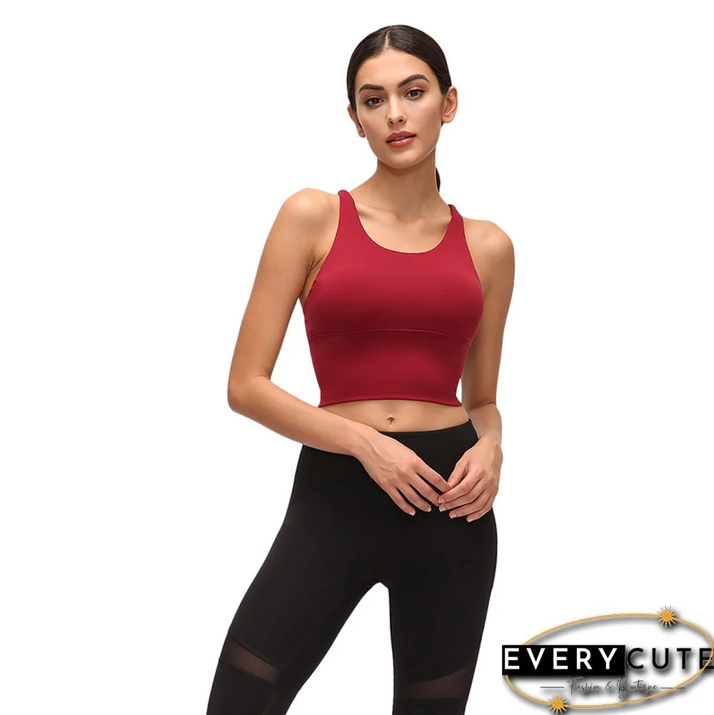 Wine Red Criss-cross Back Sports Bra