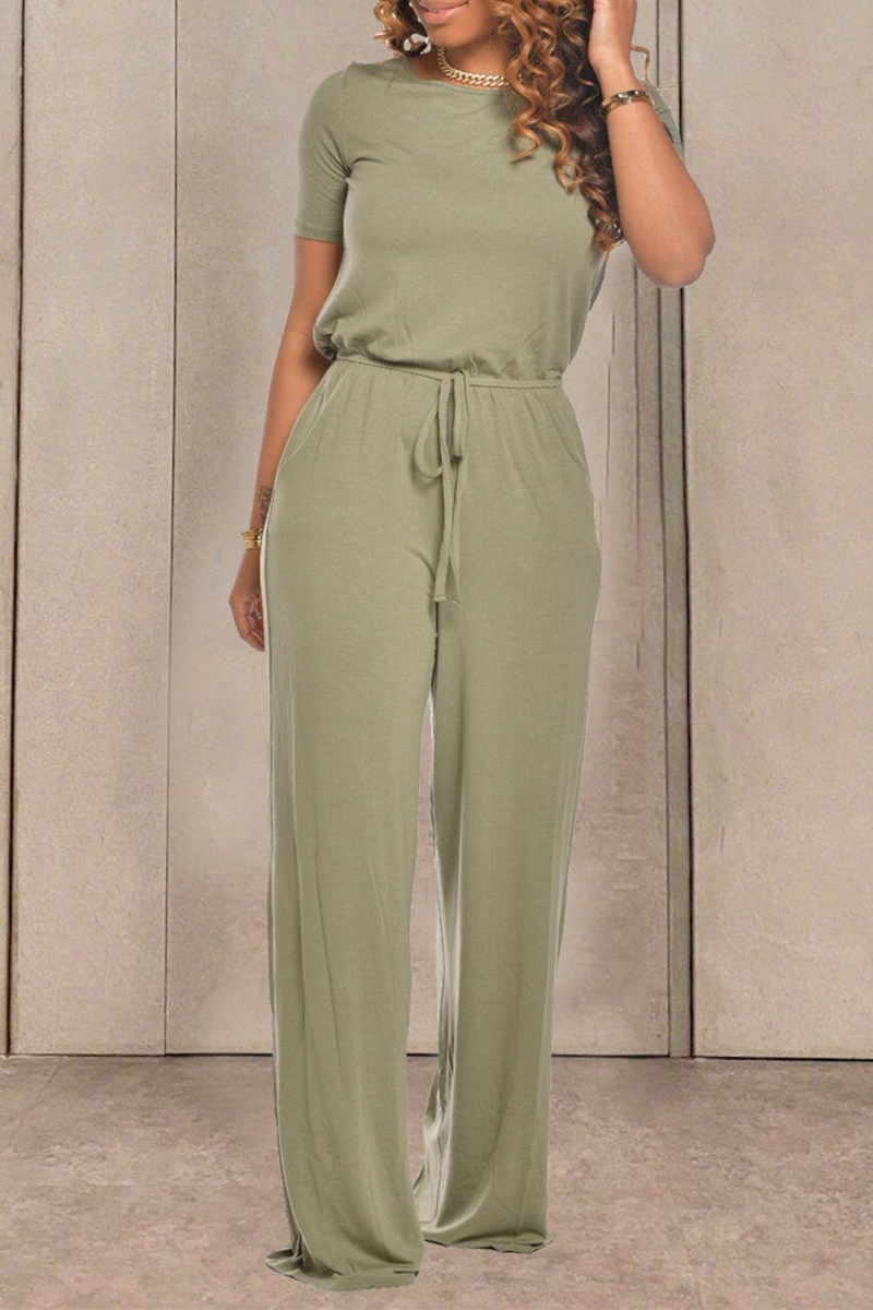 Casual Round Neck Short Sleeve Jumpsuit