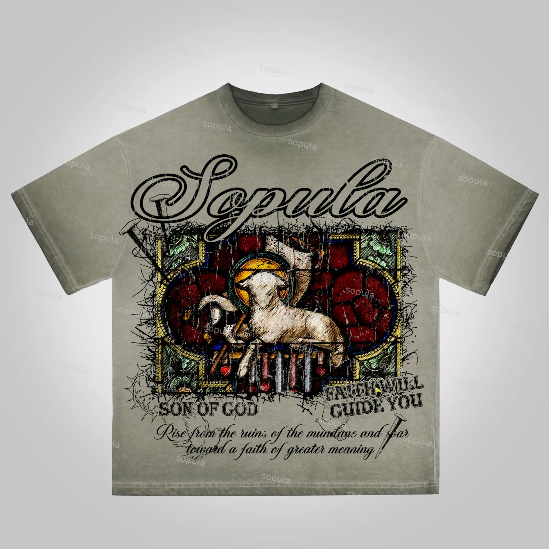 Sopula Lamb Of God Make Vintage Graphics Washed Cotton T-Shirt - SOPULA