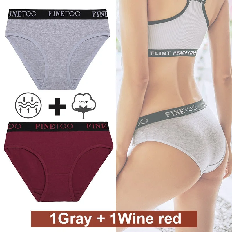 2PCS/Set Women Cotton Panties Female Underwear Sexy Briefs Lingerie Panties Female Underpants Intimate Finetoo Pantys M-XXL