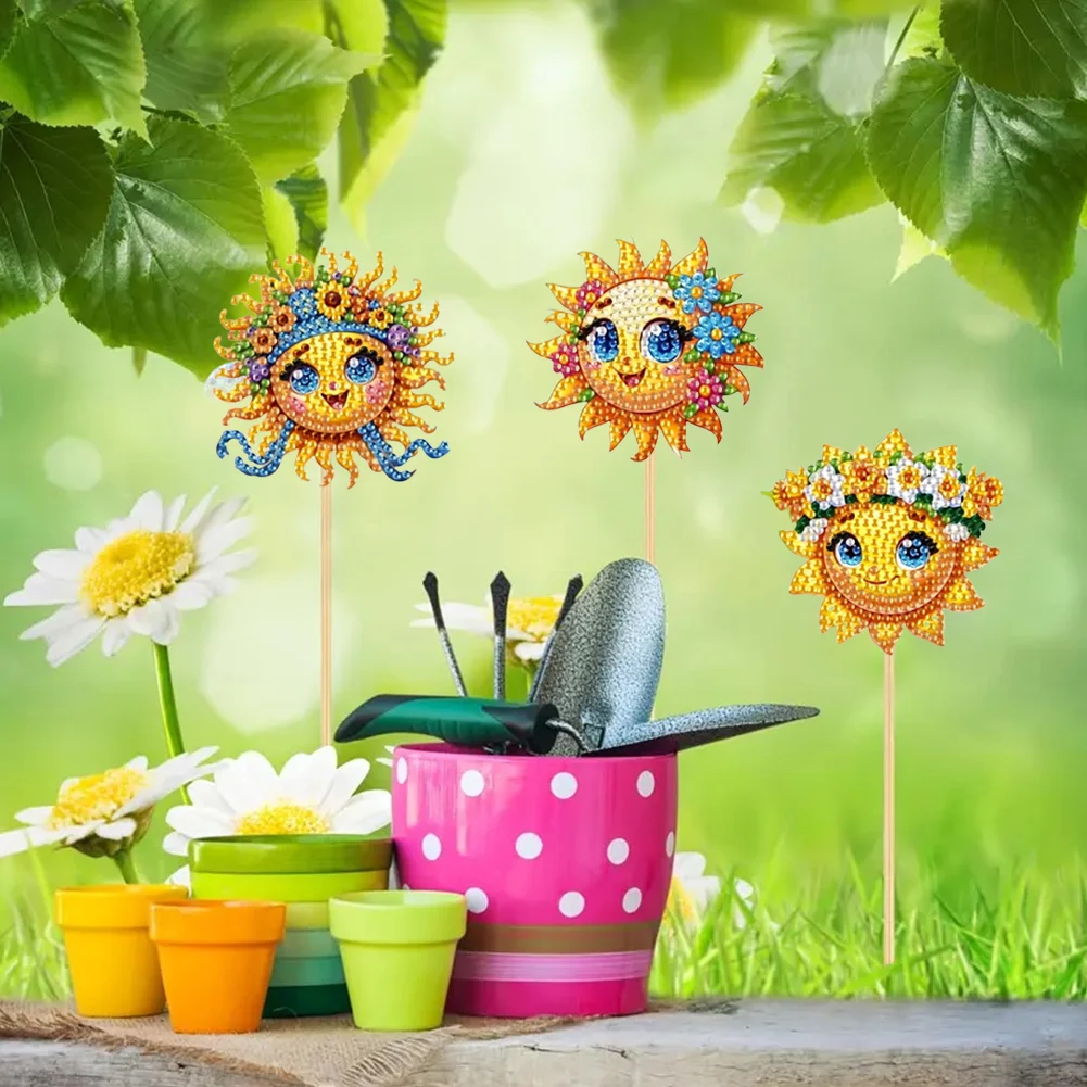 6Pcs DIY Stakes Diamond Painting Kits Diamond Art Kits for Adults (Smiling Sun)