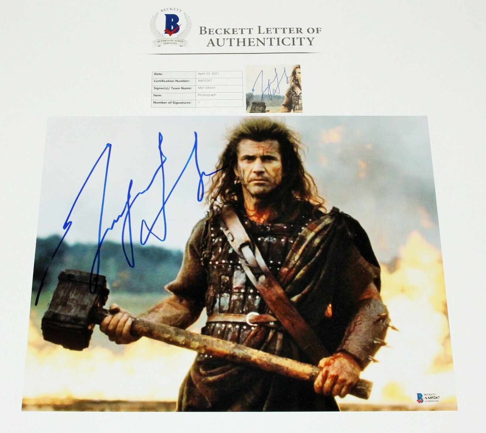 MEL GIBSON SIGNED BRAVEHEART 11x14 MOVIE Photo Poster painting BECKETT COA BAS WILLIAM WALLACE