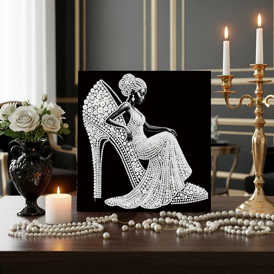 Girl In High Heels - DIY Pearl Diamond Art Kit With Frame 25*25cm
