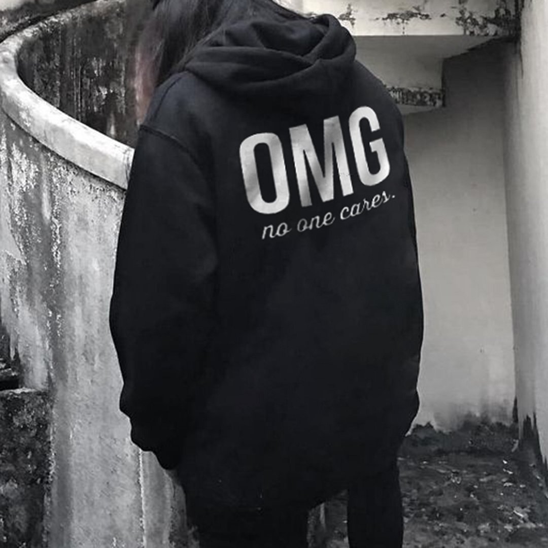OMG NO ONE CARE Women's casual printed hoodie - Krazyskull