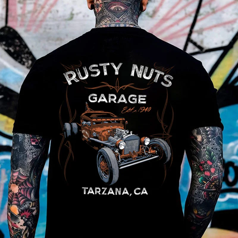 RUSTY NUTS GARAGE Classic Car Print Men's T-shirt
