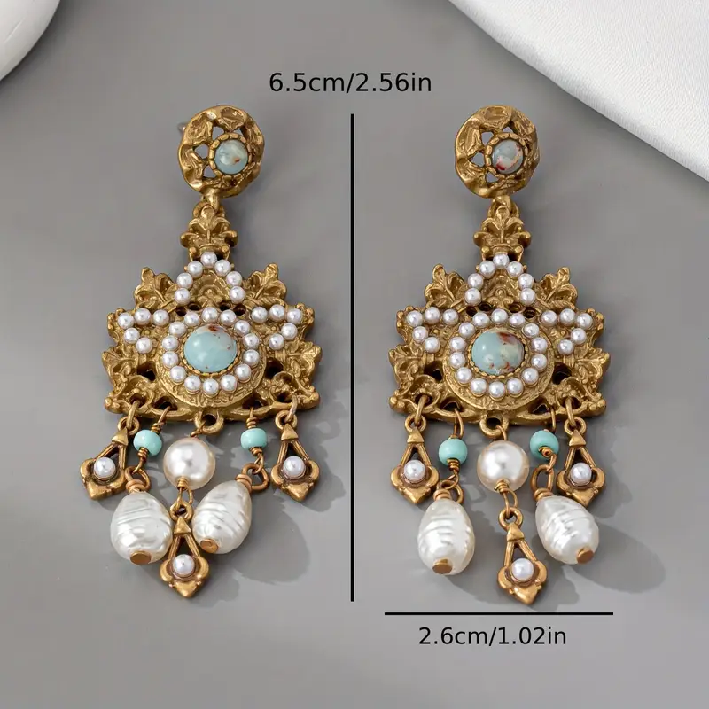 vintage french style 22k golden plated copper earrings with freshwater pearls and 925 sterling silver ear needle baroque dangle drop earrings for women elegant wedding and vacation jewelry accessories 3