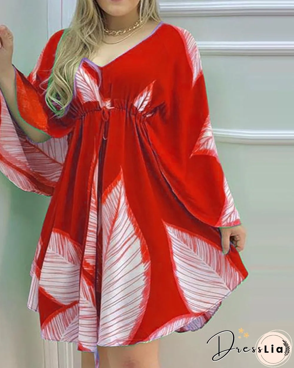 V-neck Long Sleeve Loose Skirt Irregular Dress