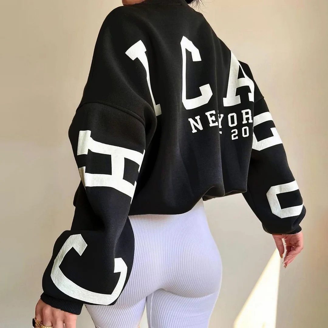 Women's Casual Fashion Printed Thickened Peplum Top Long Sleeve Sweatshirt