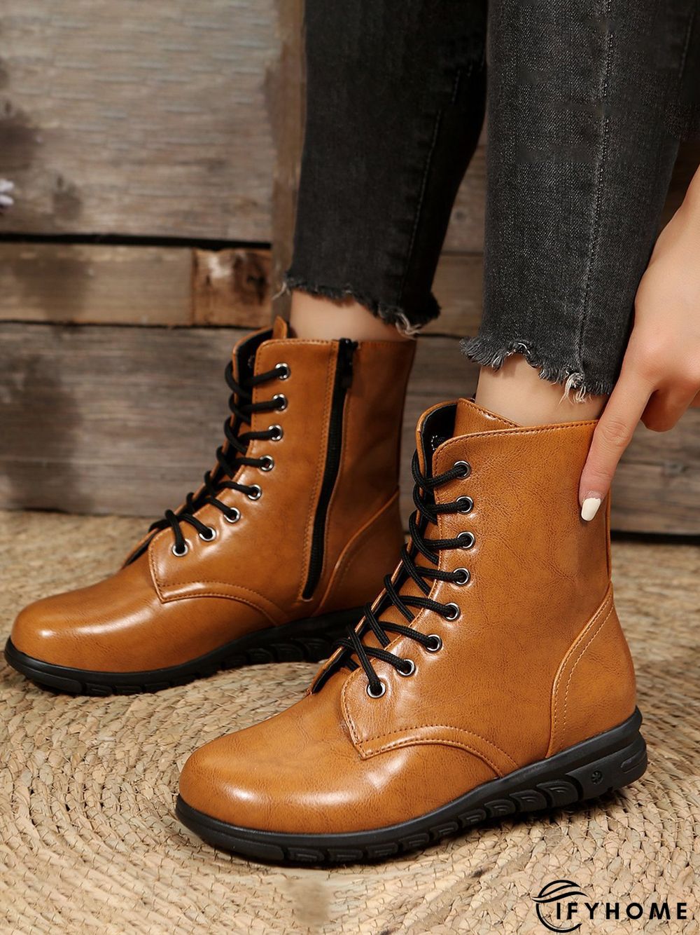 Comfy Lace-Up Decor Boots with Side Zip | IFYHOME