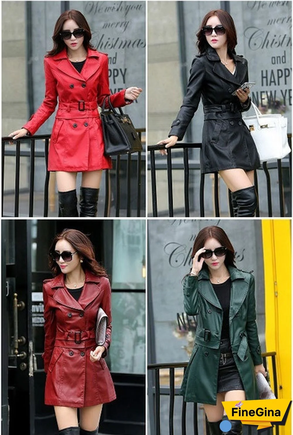 US Size Leather Jacket Women Top Fashion Plus Size Slim Dual Use PU Removable Ladies Faux Synthetic Long Leather Trench Coat Female