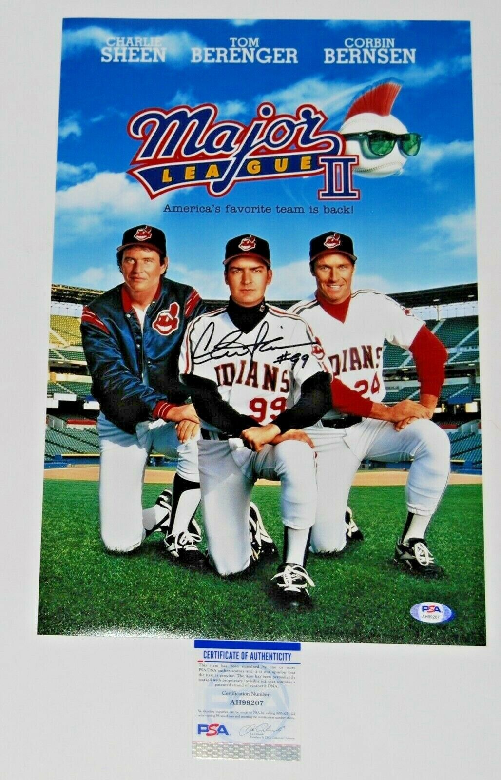 CHARLIE SHEEN signed (MAJOR LEAGUE) MOVIE 12X18 Photo Poster painting *Ricky Vaughn* PSA/DNA