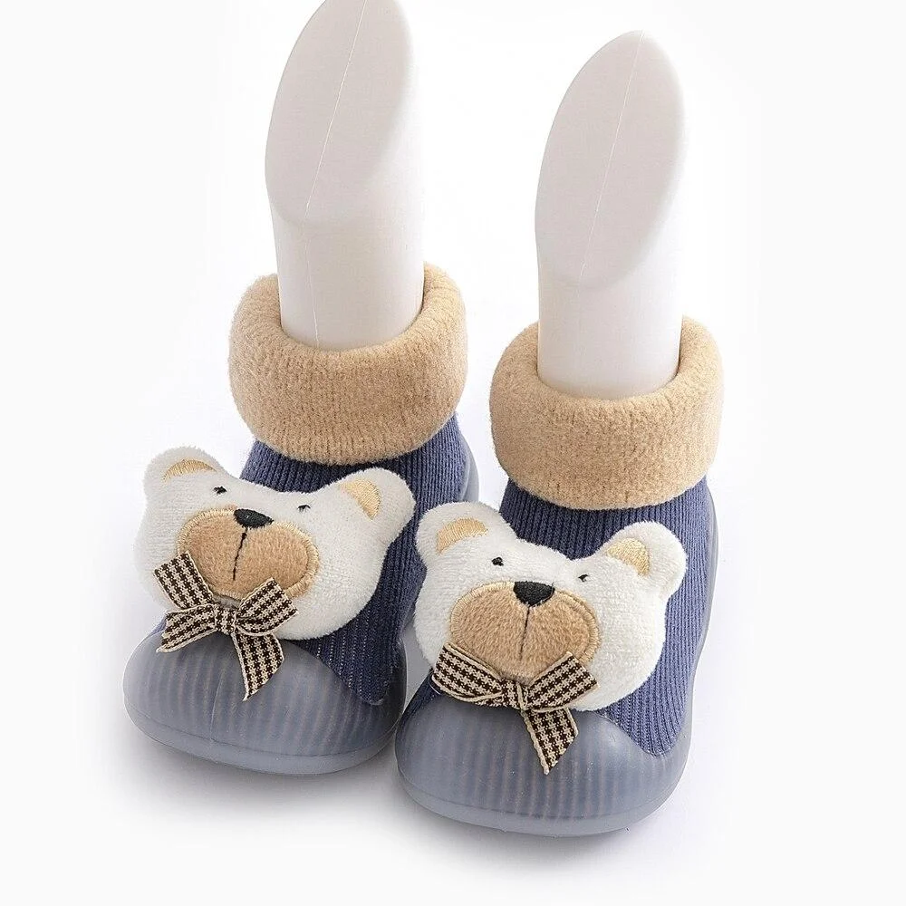 Winter Warm Baby Shoes Girl Boy Rubber Sole Anti-slip Infant Shoes Cartoon Animal Toddler Booties Newborn Baby Knit Sock Shoes