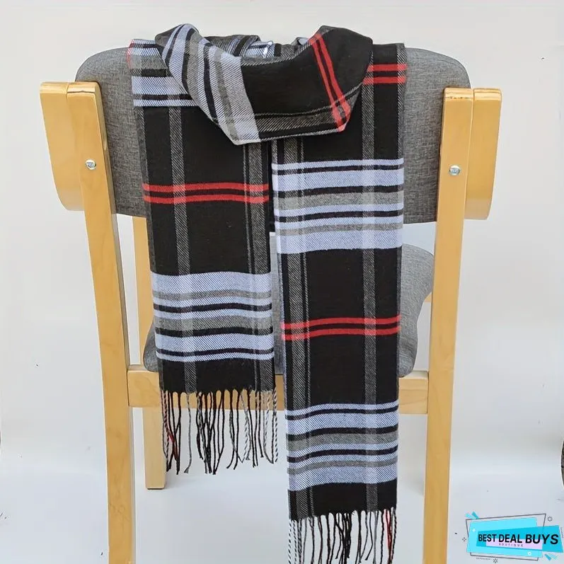 Elegant Tartan Plaid Winter Scarf for Men - 100% Polyester Soft Fashionable Scarf with Woven Craftsmanship for Warmth and Style - Inelastic, Windproof, Decorative Scarf for Mature Occasions