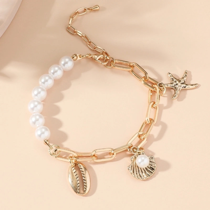 Hawaiian Vacation Marine Style Geometric Scallop Shell Imitation Pearl Alloy Bracelets