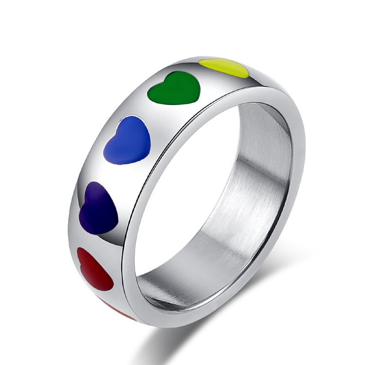 Epoxy Colored Heart Stainless Steel Ring