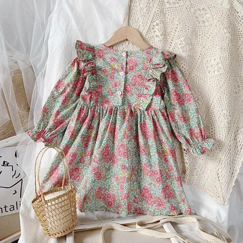 2-7T Toddler Kid Baby Girl Clothes Spring Summer Floral Dress Elegant Cute Sweet Flower Print Sundress Lovely Infant Outfit