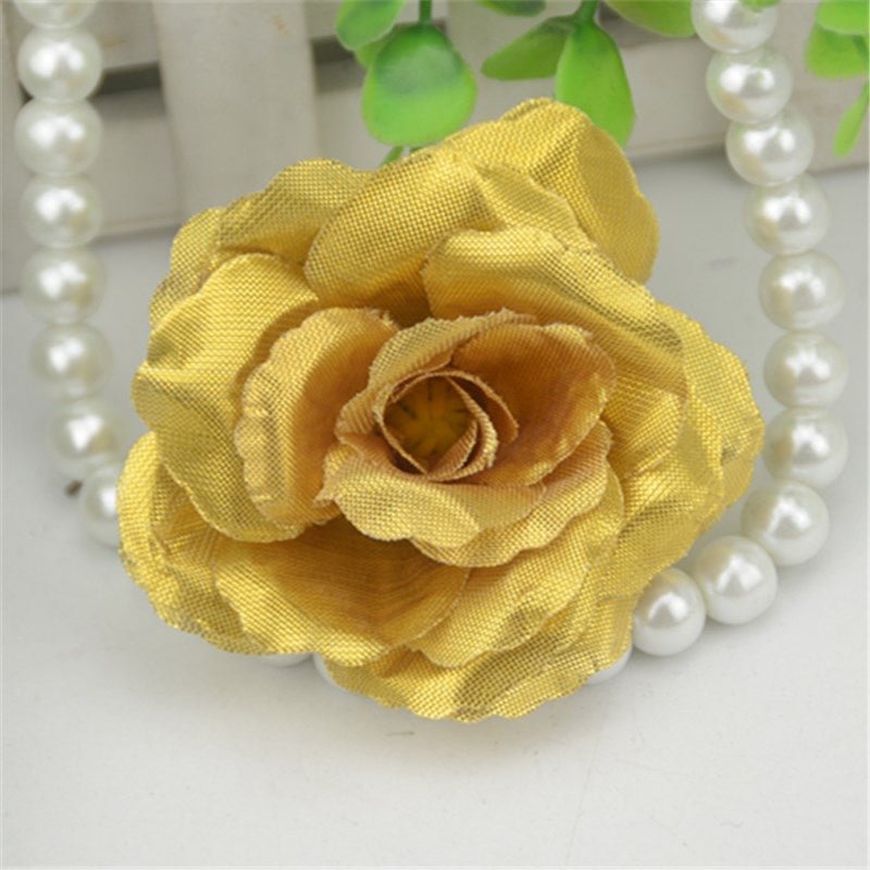 10pcs/lot 7cm Large Gold Silk Artificial Rose Flowers Head For Home Wedding Decoration DIY Craft Scrapbooking Supplies