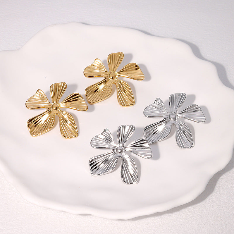 Fashion Personality Exaggerated Flower Earrings Niche Cold Style 18K Gold-Plated Stainless Steel Earrings For Women