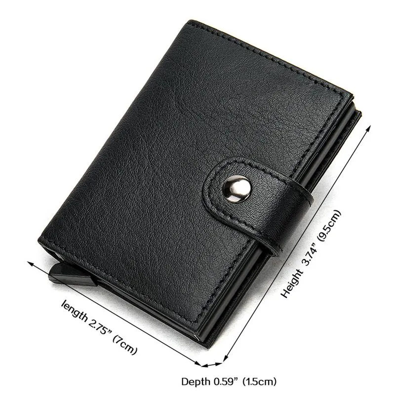 Simple Design RFID Protection Magnetic Closure Two Fold Genuine Leather Card Holder Mini Wallet