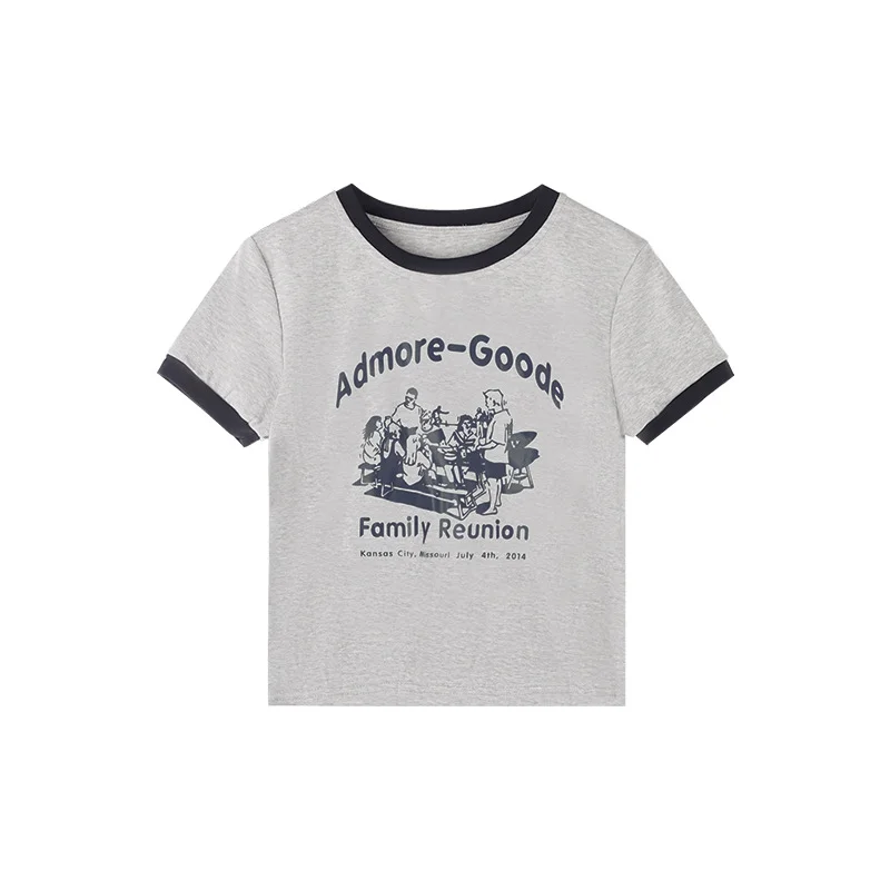 Uveng Uveng And Spicy Wind Letter Print T-Shirt Female 2024 Summer Slim Slim Short Color Round Collar Short-Sleeved Student Jacket