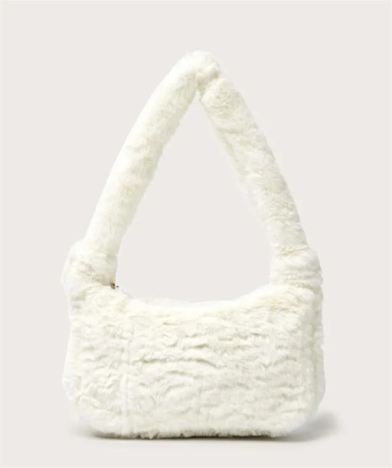 2021 Black White Leopard Minimalist Fashion Hot Sale Cute Handbags Purse Women Shoulder Baguette Bags Fake Fur Underarm Bags