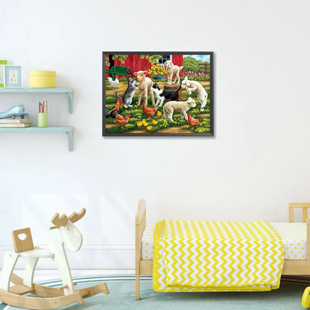Diamond Painting - Full Square Drill - Kittens and sheep(Canvas|40*30cm)