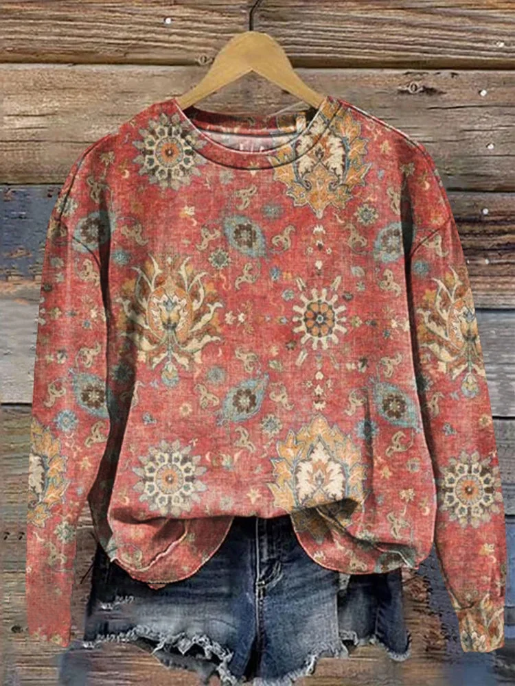 Women's Vintage Flower Pattern Casual Sweatshirt