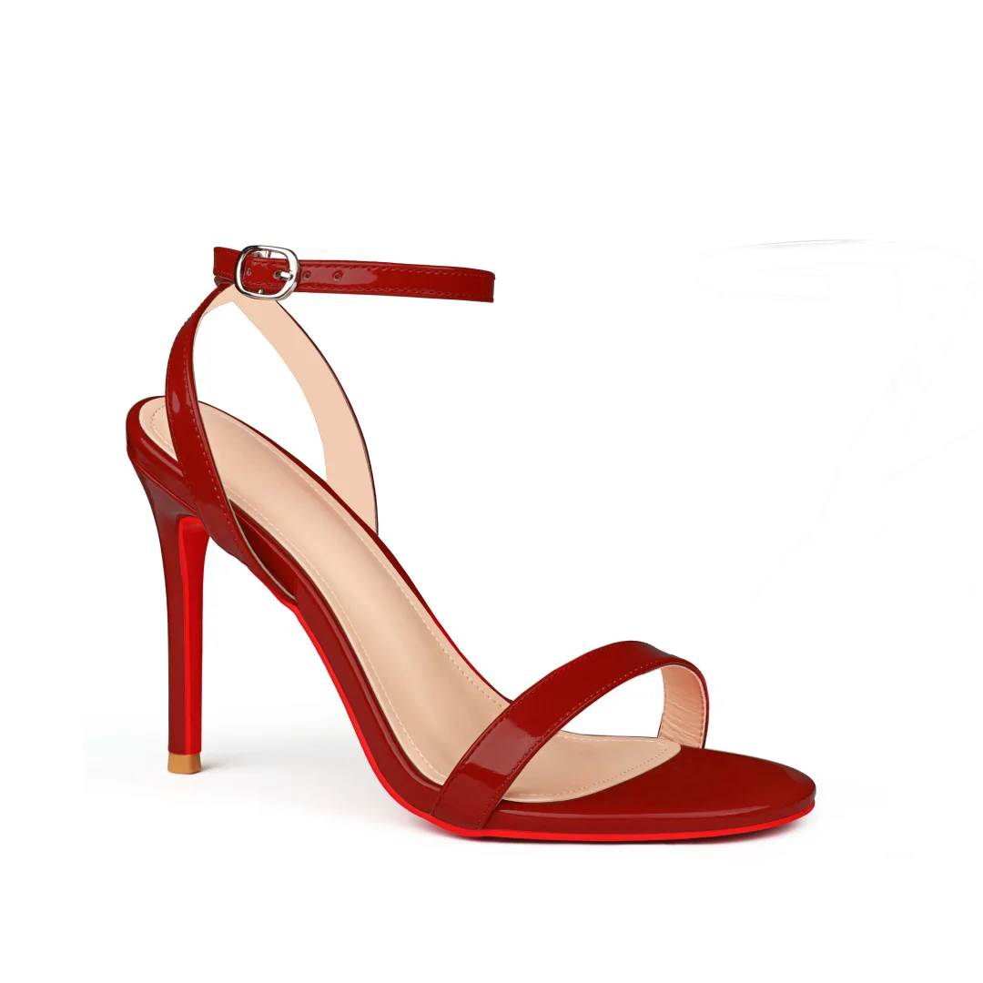 100mm Women's Sandals Round Open Toe Red Bottom Ankle Straps Pumps-MERUMOTE