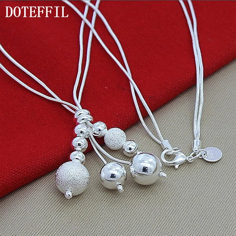 DOTEFFIL 925 Sterling Silver 18 Inch Chain Frosted Smooth Beads Pendant Necklace For Women Jewelry