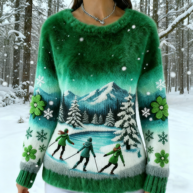 Abstract Creative Skiing Snowy Art Warm Hooded Sweater elevenforest
