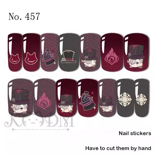 Collectvip Genshin Keqing Ganyu Zhongli Cute Pretty Game Nail Stickers Simple Cartoon Nail Art Accessories Gradient Fashionable Nail Tips