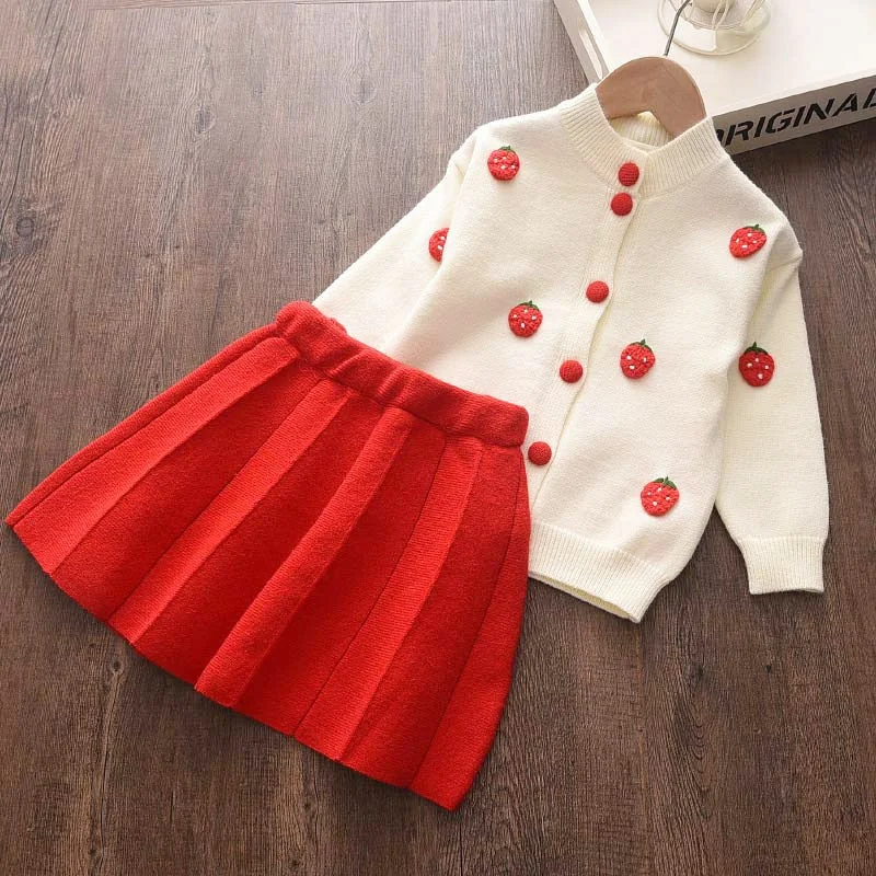 Bear Leader Girls Baby Winter Knitted Clothes Sets Fashion Kids Elegant Plaid Sweaters Tops And Skirt Outfits Princess Knitwear