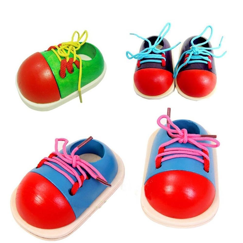 Wooden Lacing Shoes Educational Toys for Kids and Toddlers