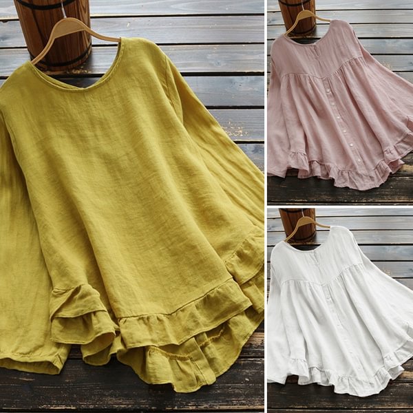 ZANZEA Ladies Long Sleeve Round Neck Autumn Irregularity Hem Shirt Blouse Casual Shirts Tops M-5XL - Shop Trendy Women's Fashion | TeeYours