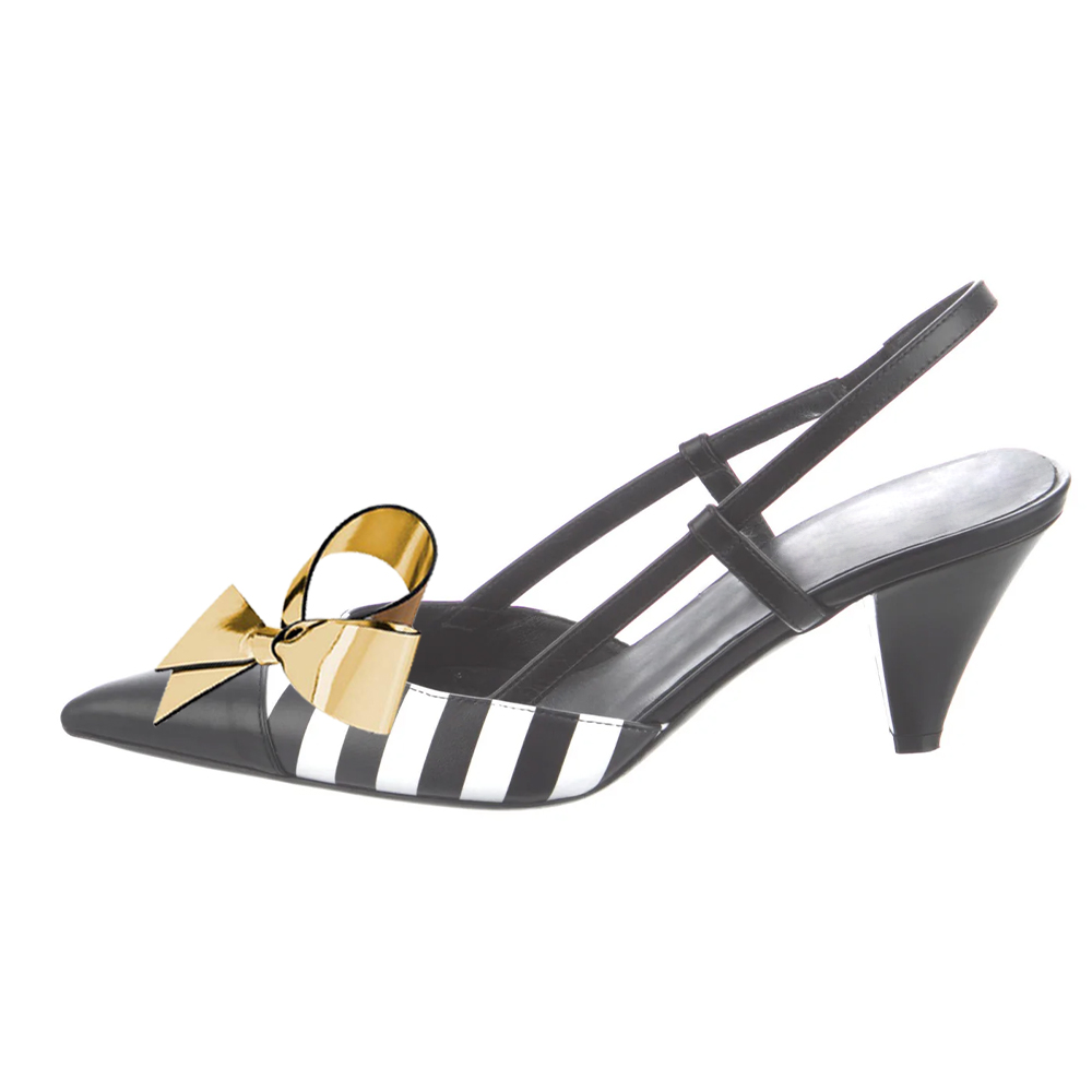 Multicolor Striped Pointed Toe Cone Heel Pumps with Bow-Knot Nicepairs